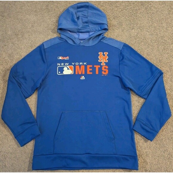Majestic MLB Authentic New York Mets Pullover Blue Hoodie Sweatshirt Men's Med - Picture 1 of 7